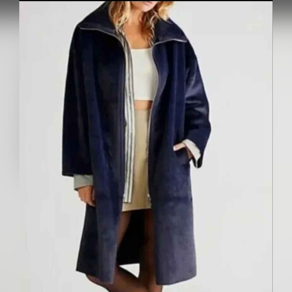 Free People Navy blue faux fur coat